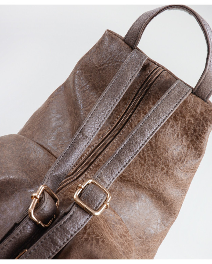 Women's Taupe Backpack with Front Clasp