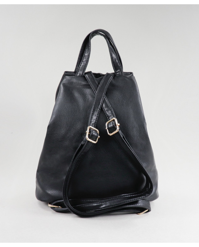 Mochila negra de mujeres con gancho frontal