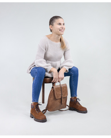 Mochila de mujer Taupe con cola de bordado