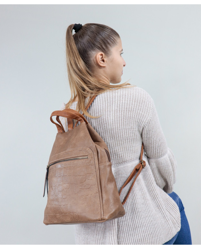 Mochila Taupe de Senhora com Fecho Frontal