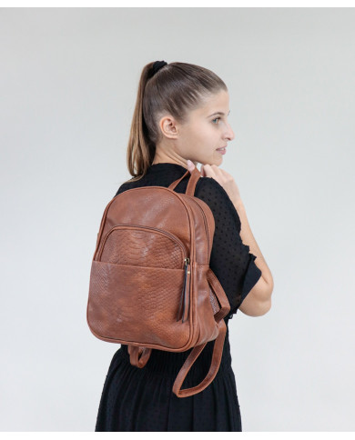 Mochila Taupe de Senhora com Bolsa Frontal