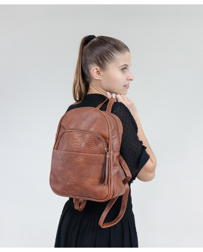 Damas Taupe Mochila con bolsa frontal