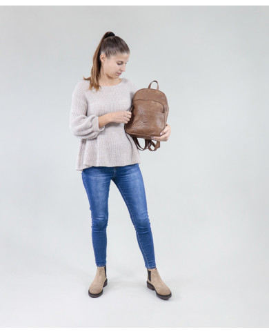 Mochila Taupe de Senhora com Bolsa Frontal
