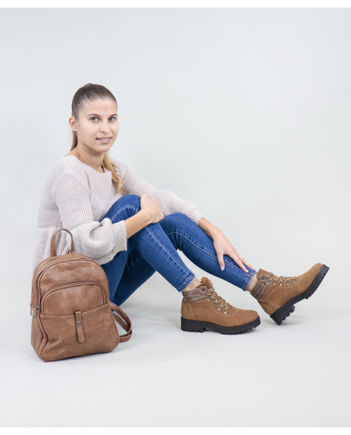 Damas Taupe mochila con bolsillo frontal