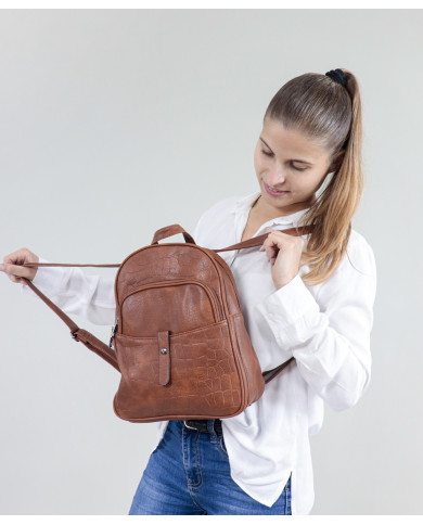 Damas Camel Mochila con bolsillo frontal