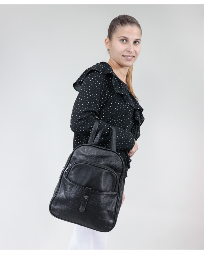 Damas Negro mochila con bolsillo frontal