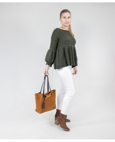 Mala Camel de Senhora Shopper em Pele