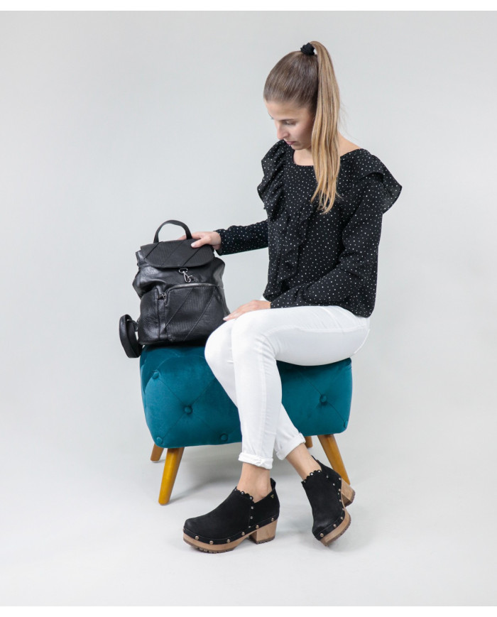 Ladies Black Backpack with Pocket on Front