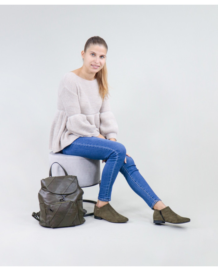 Damas verde mochila con bolsillo en frente