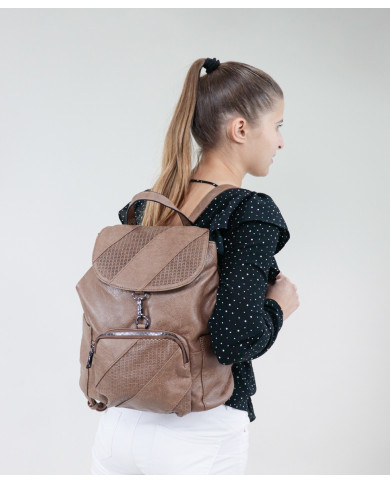 Ladies Taupe backpack with Pocket on the Front