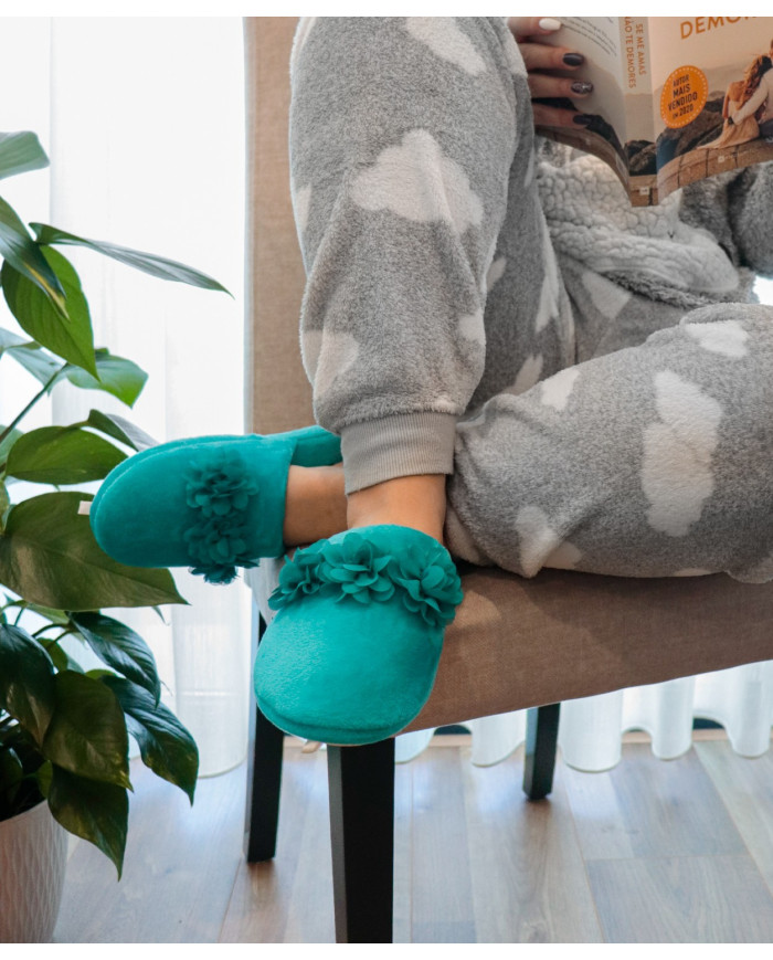 Ms. DeFonseca Room Slippers with Fabric Flowers