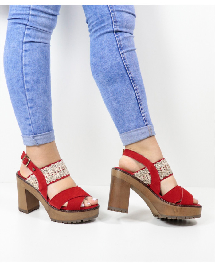 Red Sandals by Mrs. Ginova with Lace