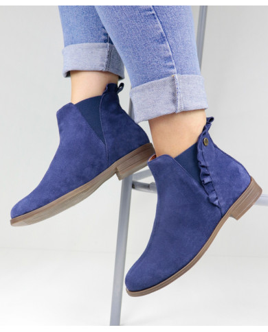 Botas Azul Rasas Femininas  Ginova Folhos