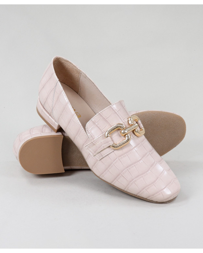 Sapatos Rasos Nude Ginova Com Aplique Metálico