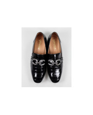 Sapatos Rasos Pretos Ginova Com Aplique Metálico