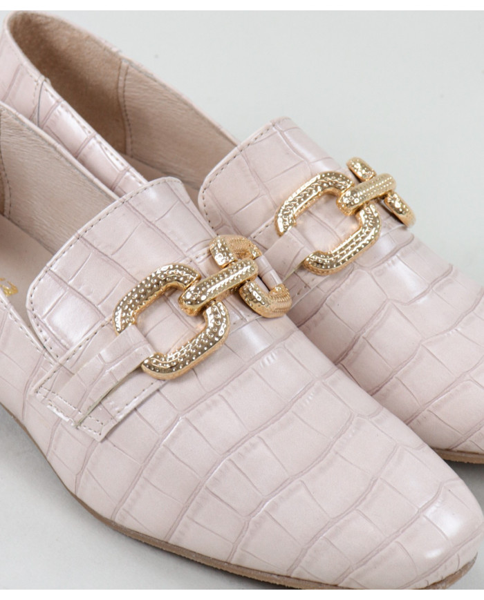 Sapatos Rasos Nude Ginova Com Aplique Metálico