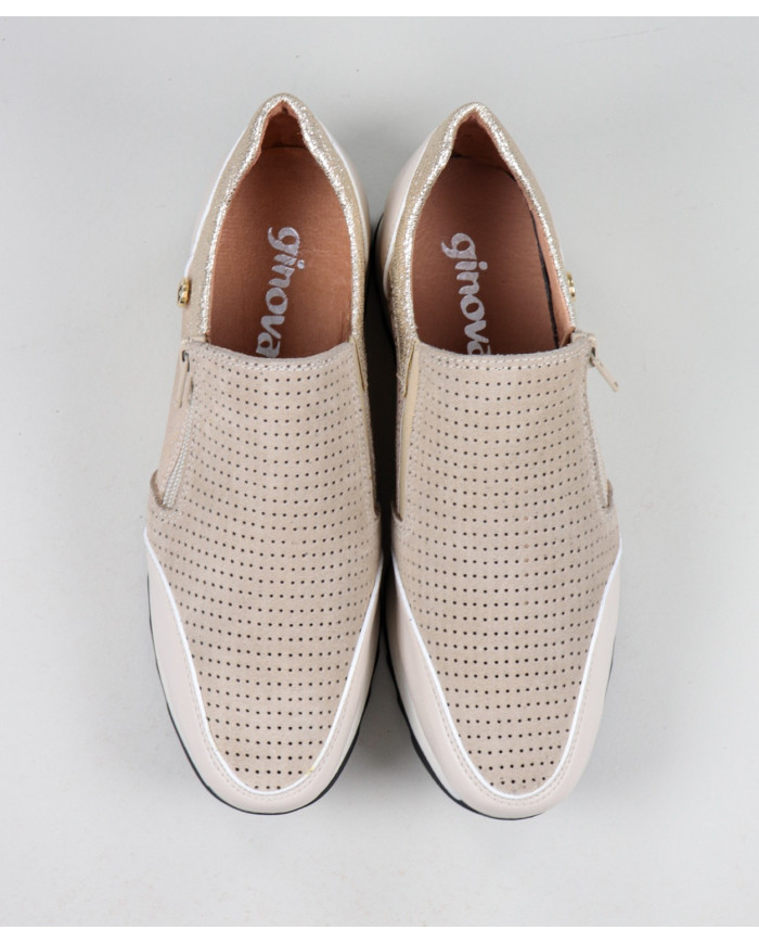 Taupe Ginova shoes Perforated with Elastic in the Laterals
