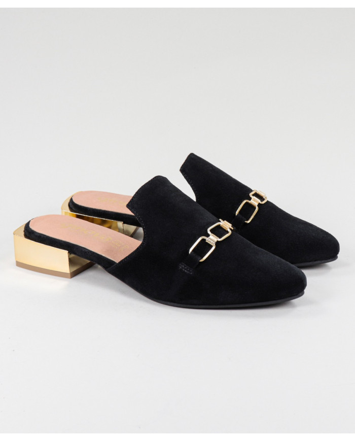 Black Mules Lady Ginova with Golden Applique