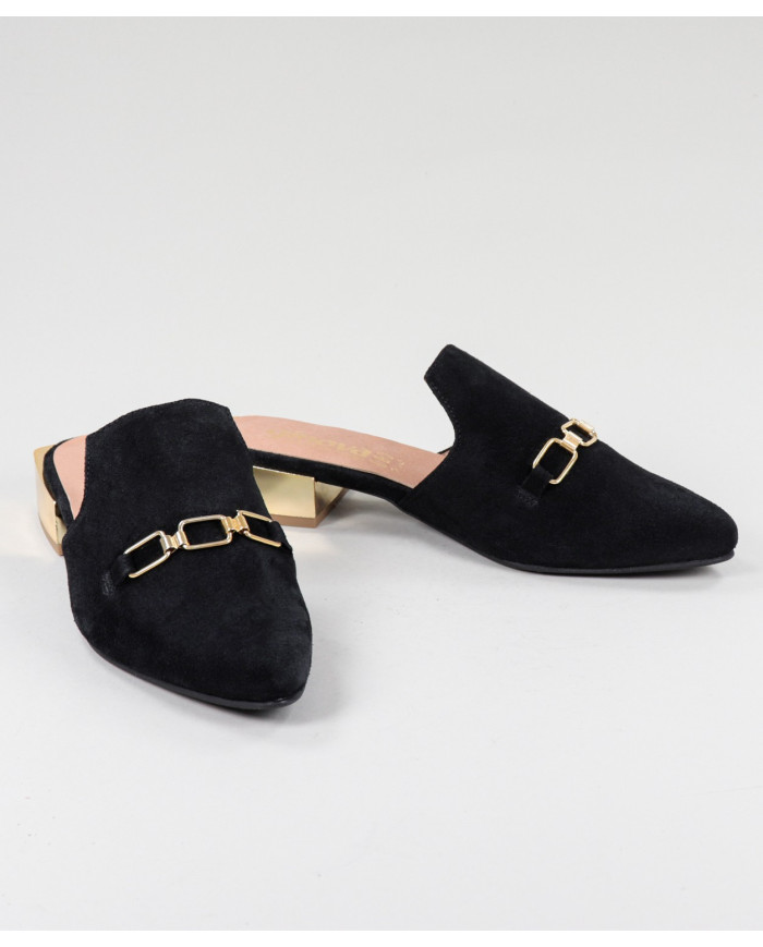 Black Mules Lady Ginova with Golden Applique