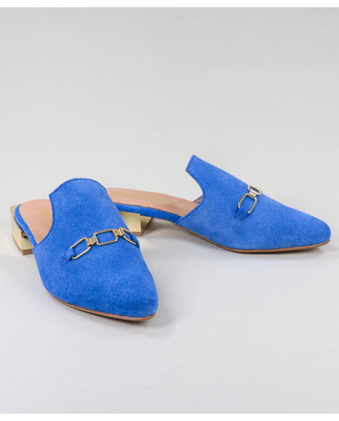 Mules Azuis Ginova de Senhora with Aplique Dourado