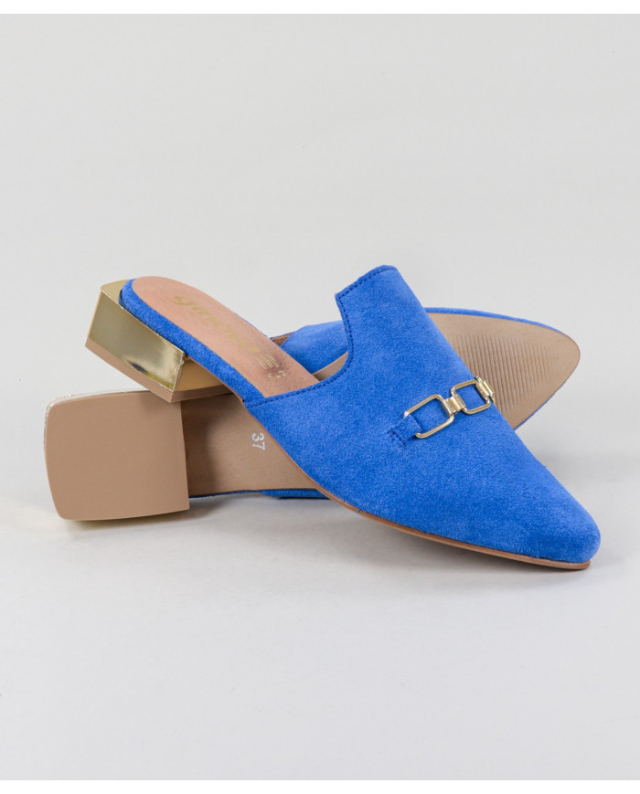 Mules Azuis Ginova de Senhora with Aplique Dourado