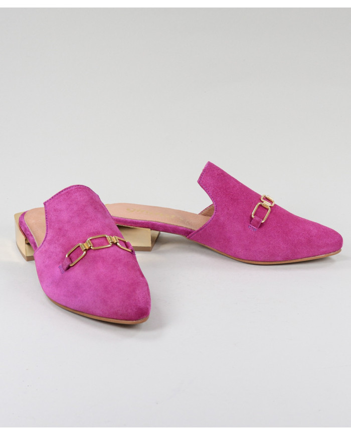 Mules Fuxia Ginova de Senhora with Golden Aplique