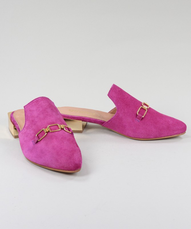 Mules Fuxia Ginova de Senhora com Aplique Dourado