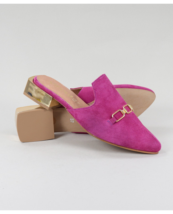 Mules Fuxia Ginova de Senhora with Golden Aplique
