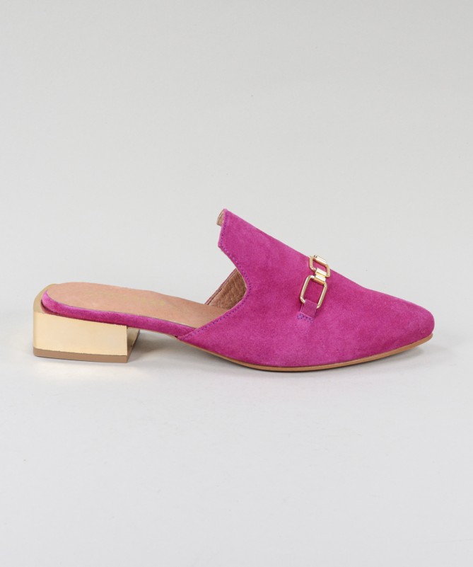 Mules Fuxia Ginova de Senhora com Aplique Dourado