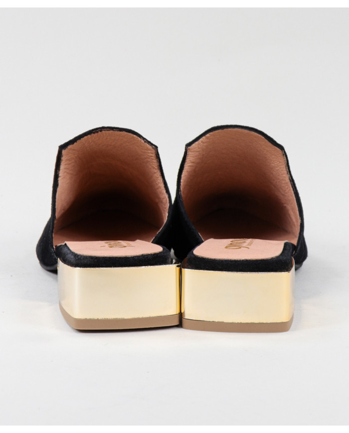 Black Mules Lady Ginova with Golden Applique