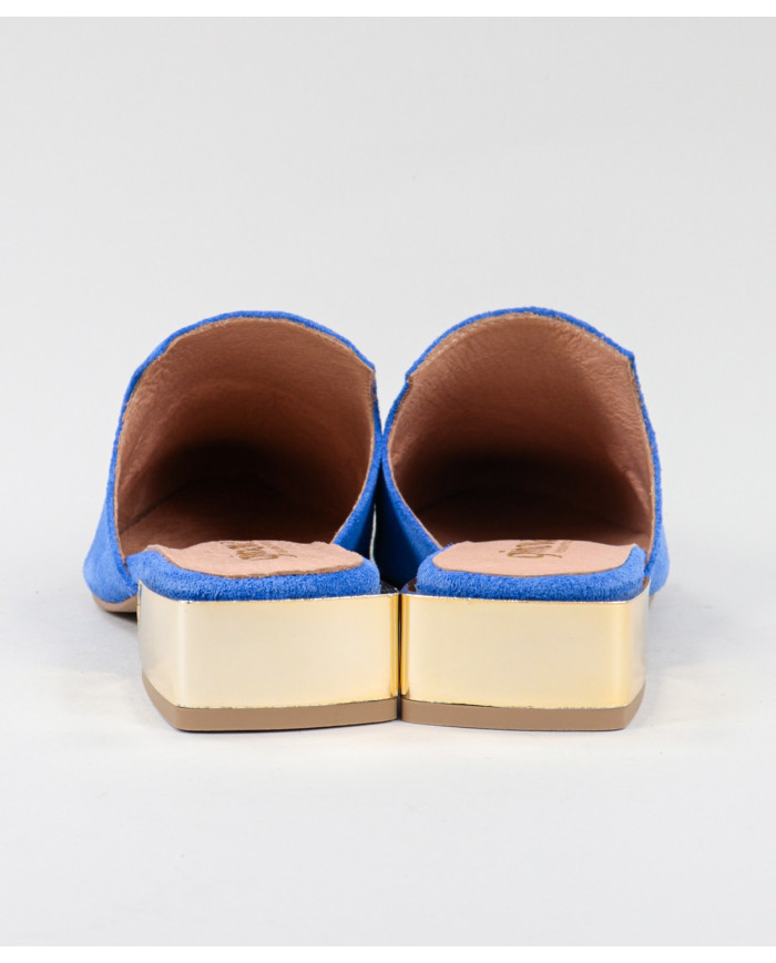 Mules Azuis Ginova de Senhora with Aplique Dourado