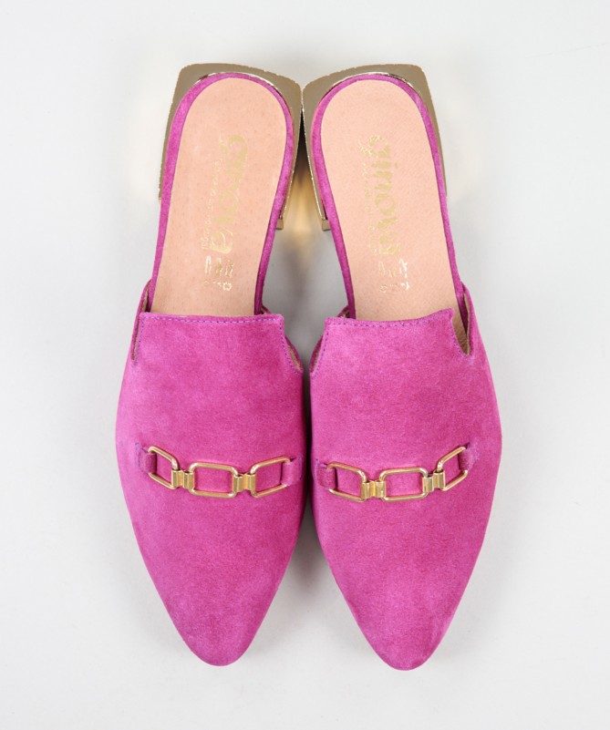 Mules Fuxia Ginova de Senhora com Aplique Dourado