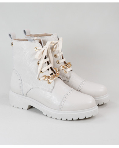 Women's Military Beige Boots with Chains