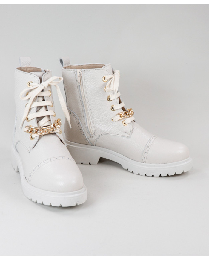 Women's Military Beige Boots with Chains