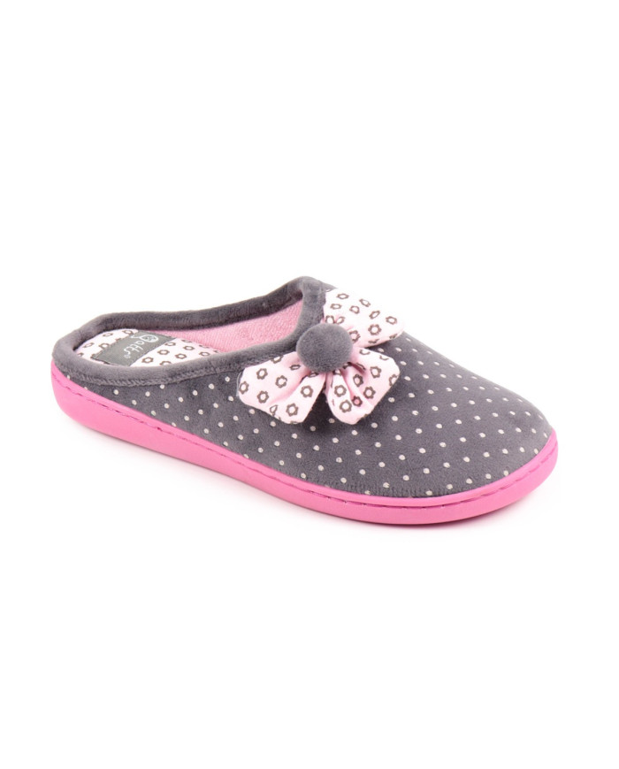 Women's Room Slippers Gray with Fabric Flower