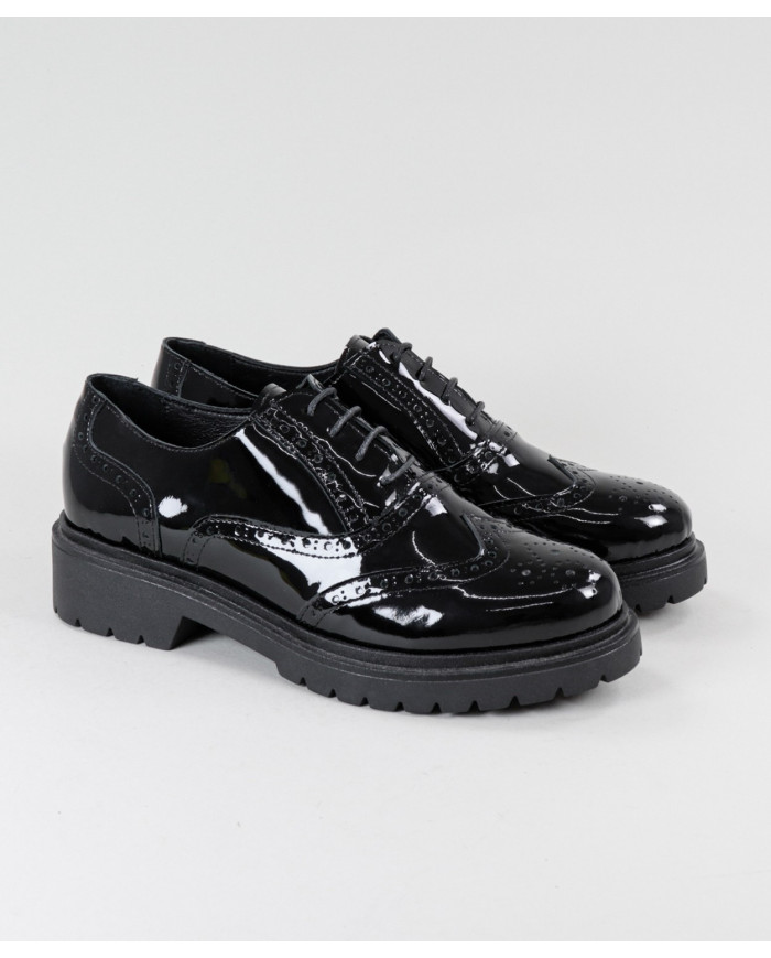 Sapatos Pretos Rasos de Senhora Ginova de Atacadores