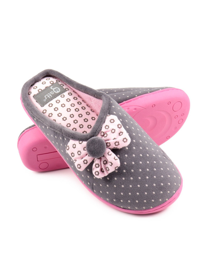 Women's Room Slippers Gray with Fabric Flower