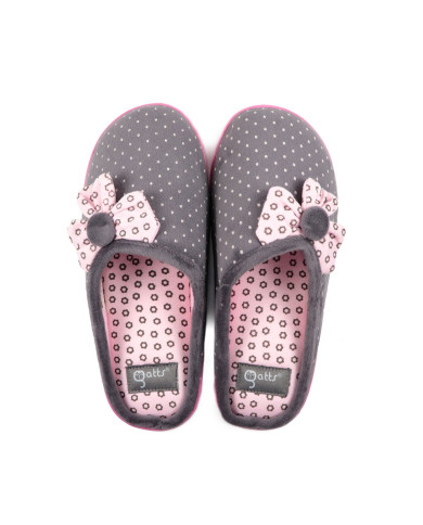 Women's Room Slippers Gray with Fabric Flower