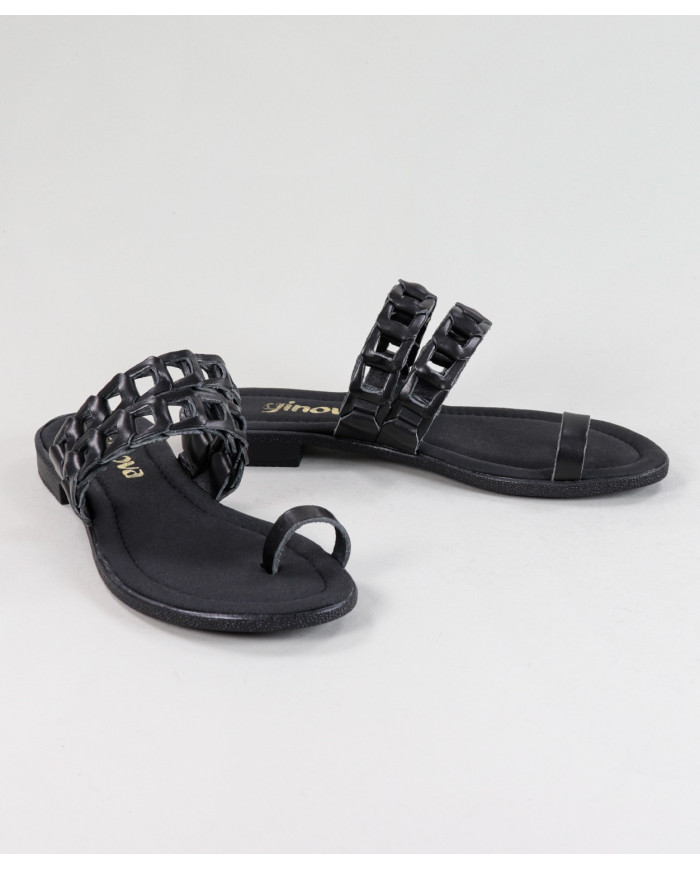 Black Ms. Ginova Slippers with Strips