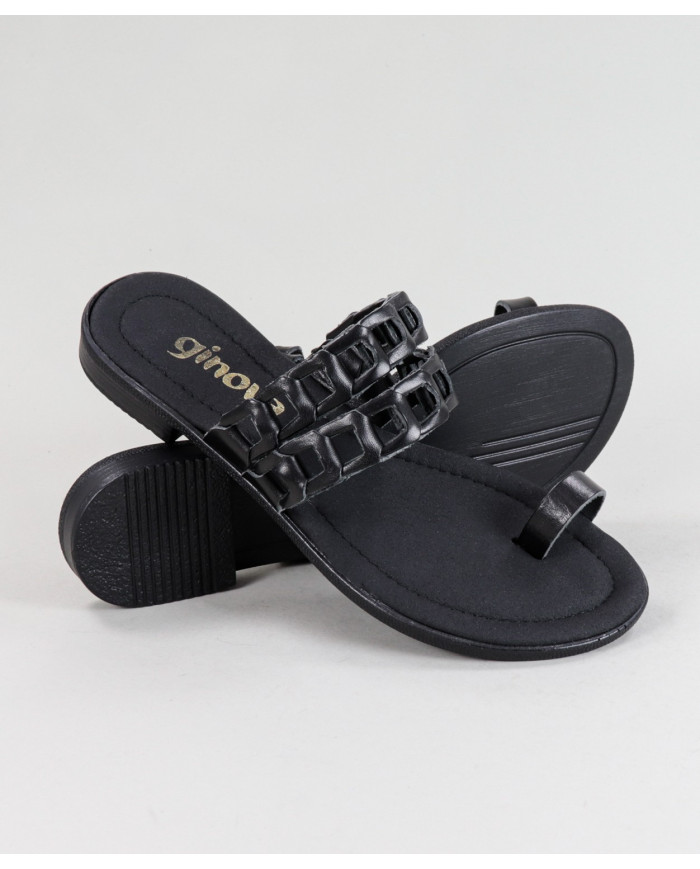 Black Ms. Ginova Slippers with Strips