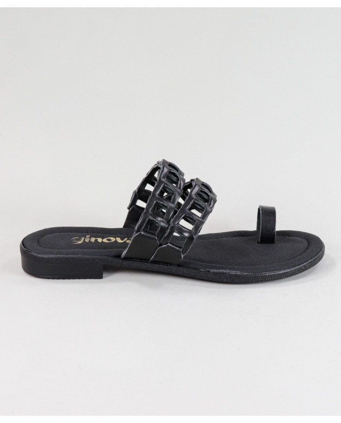 Black Ms. Ginova Slippers with Strips