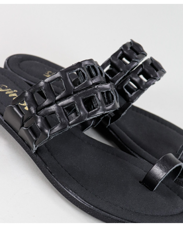 Black Ms. Ginova Slippers with Strips