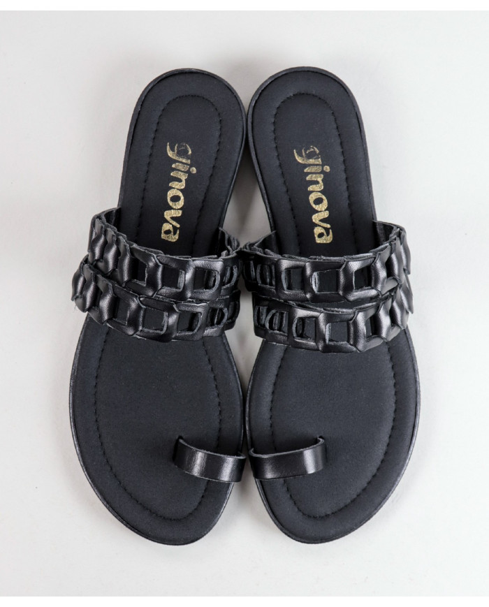 Black Ms. Ginova Slippers with Strips