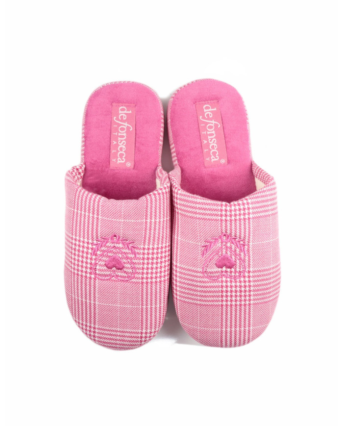 Chinelos de Quarto de Senhora Xadrez Rosa DeFonseca Coração
