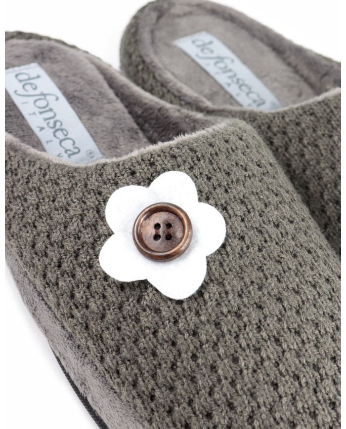 Ladies Room Slippers Grey DeFonseca with Flower
