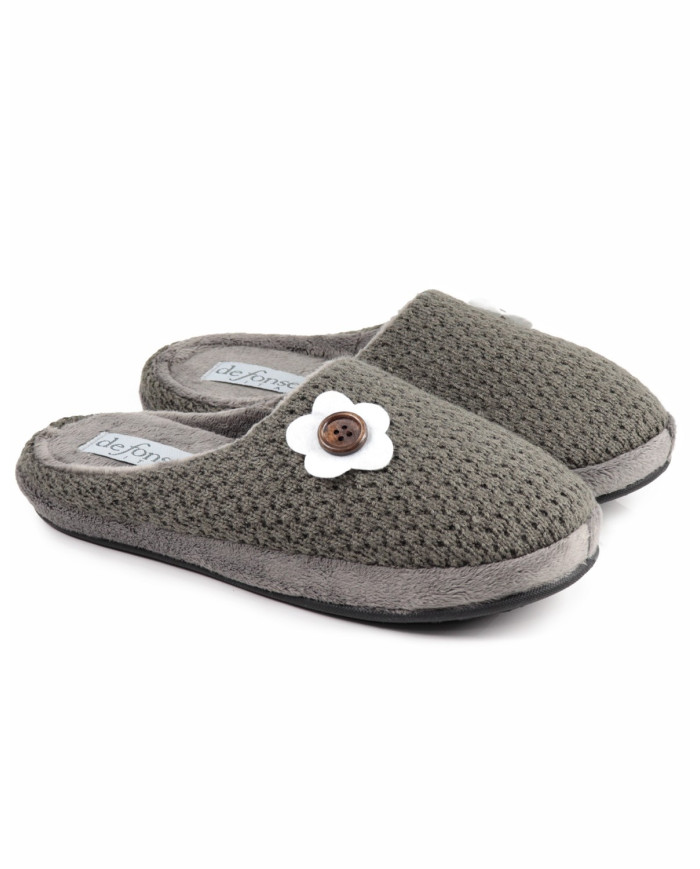 Chinelos de Quarto de Senhora Cinza DeFonseca com Flor