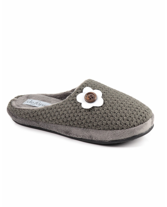 Ladies Room Slippers Grey DeFonseca with Flower