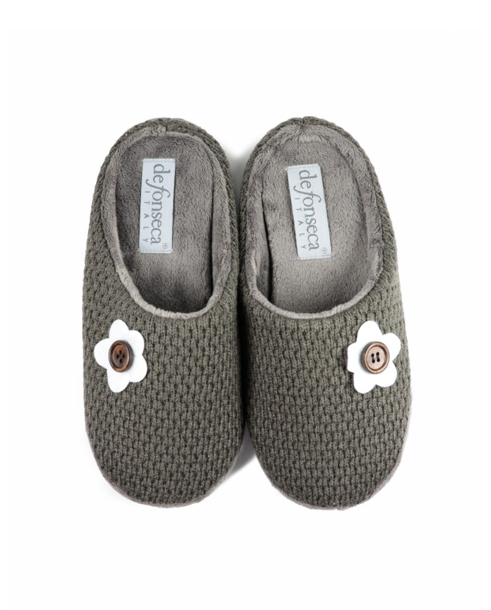 Ladies Room Slippers Grey DeFonseca with Flower