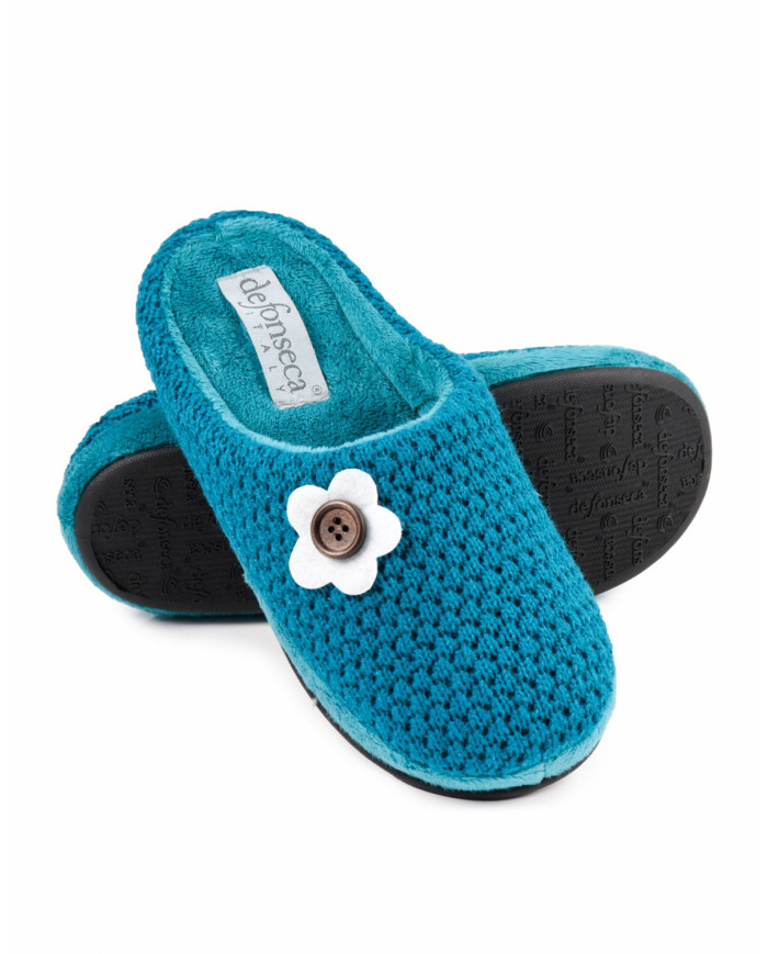 Chinelos de Quarto de Senhora Turquesa DeFonseca com Flor