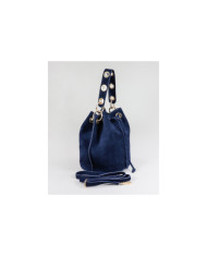 Mala Bucket Redonda Azul em Pele